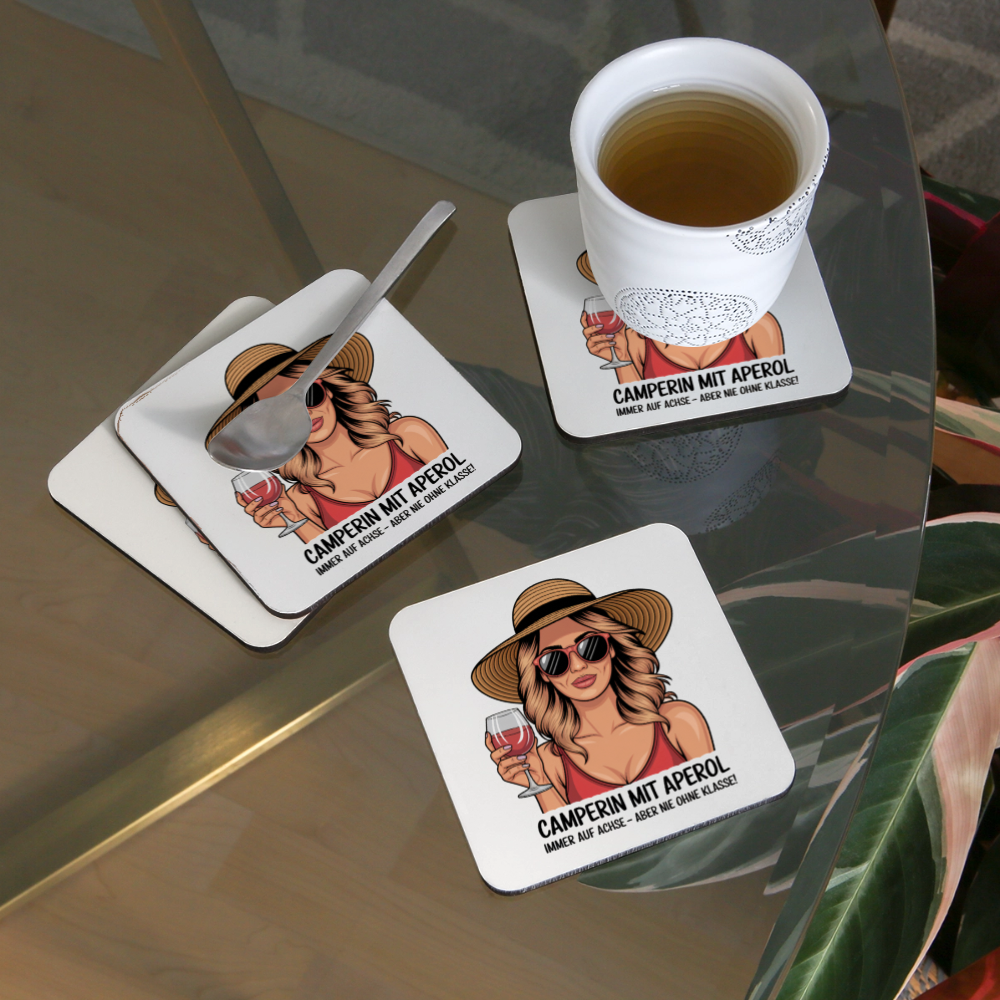Camperin mit Aperol | Untersetzer (4er-Set) - Weiß