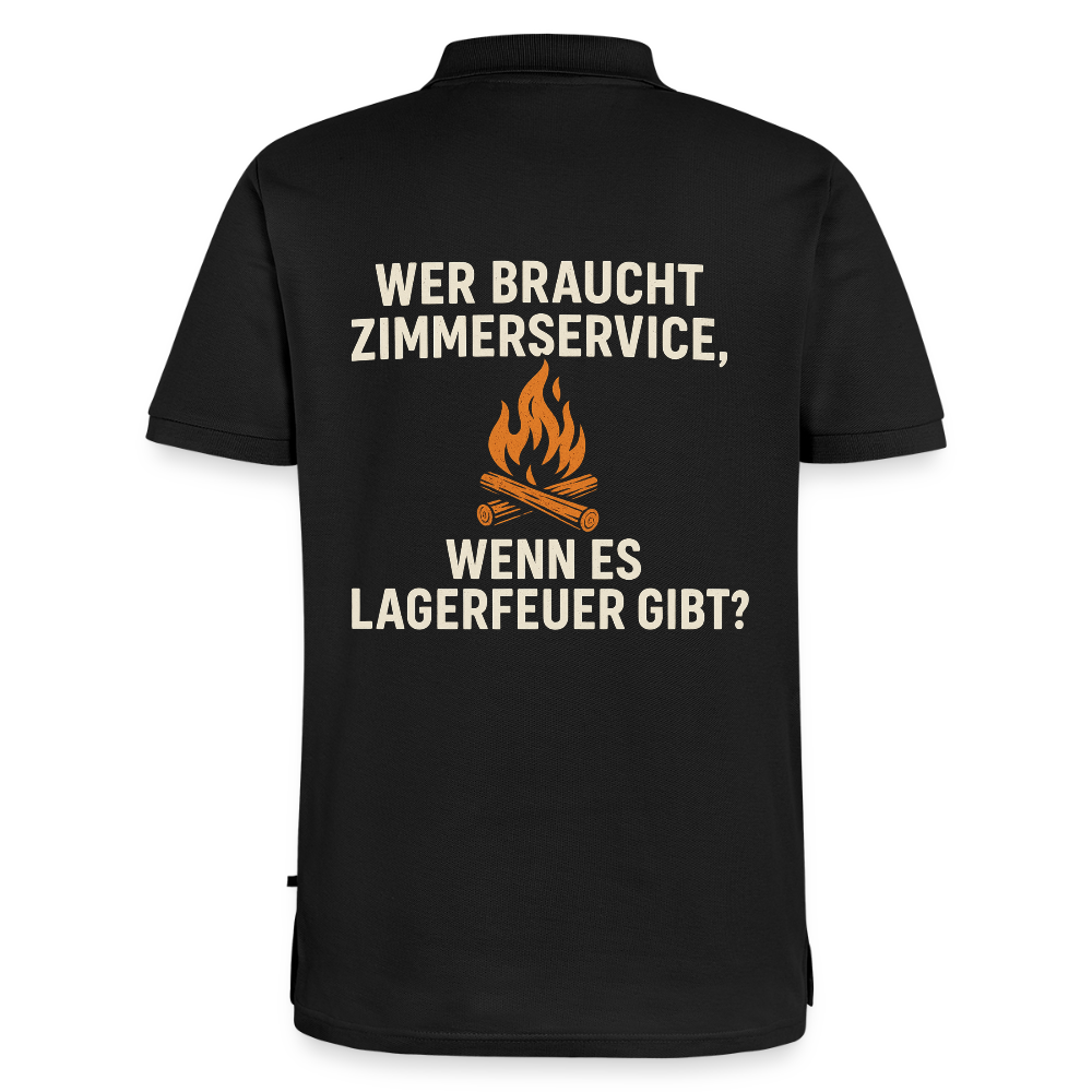 Wer braucht Zimmerservice, wenn es Lagerfeuer gibt? | Männer Premium Bio Polo Shirt - Schwarz