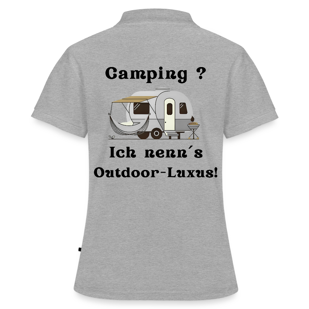 Camping? Ich nenn´s Outdoor - Luxus! | Frauen Premium Bio Polo Shirt - Grau meliert