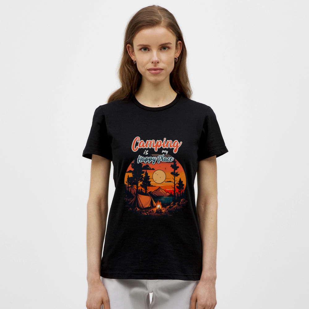 CAMPING IS MY HAPPY PLACE | Frauen T-Shirt - Schwarz