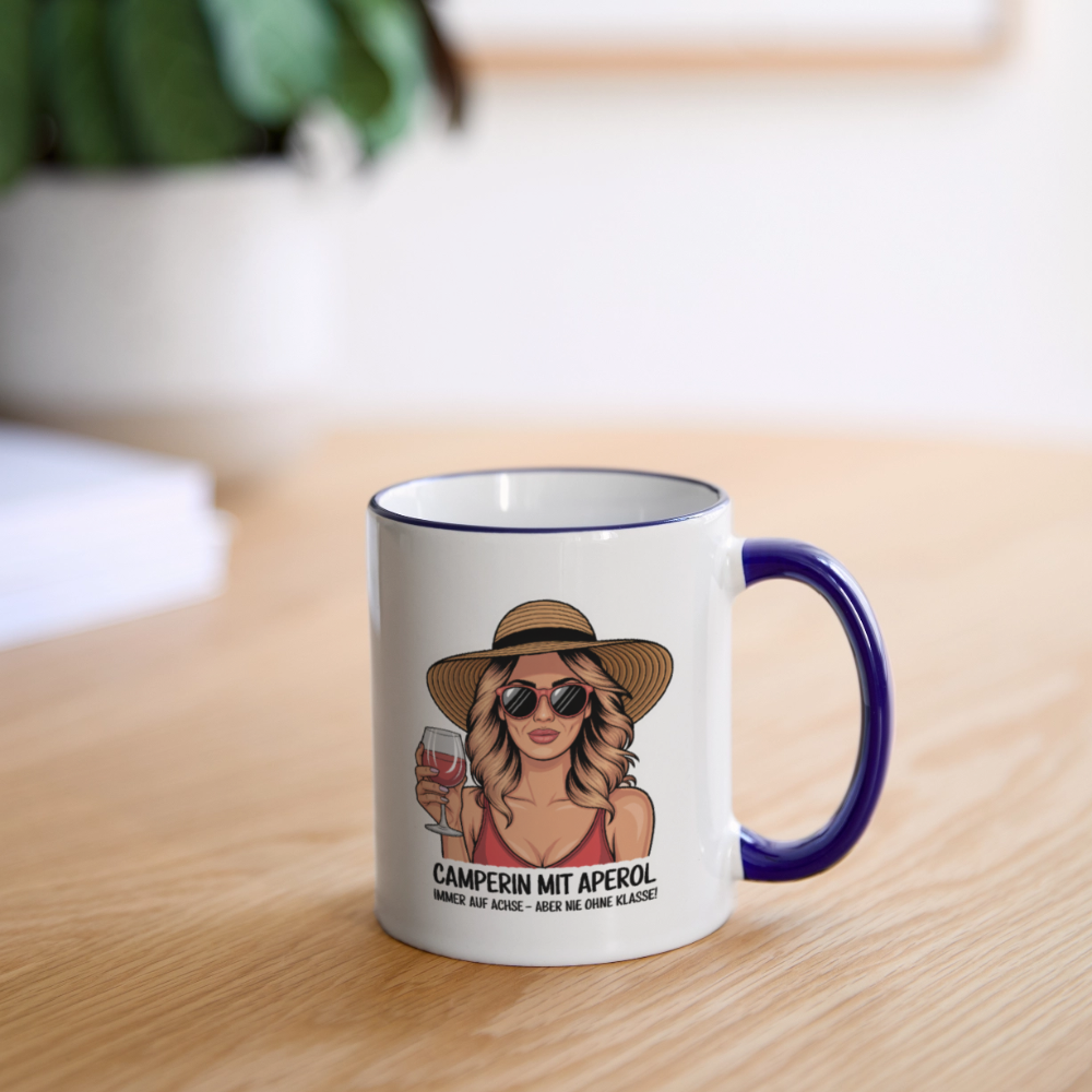 Camperin mit Aperol | Tasse zweifarbig - Weiß/Kobaltblau