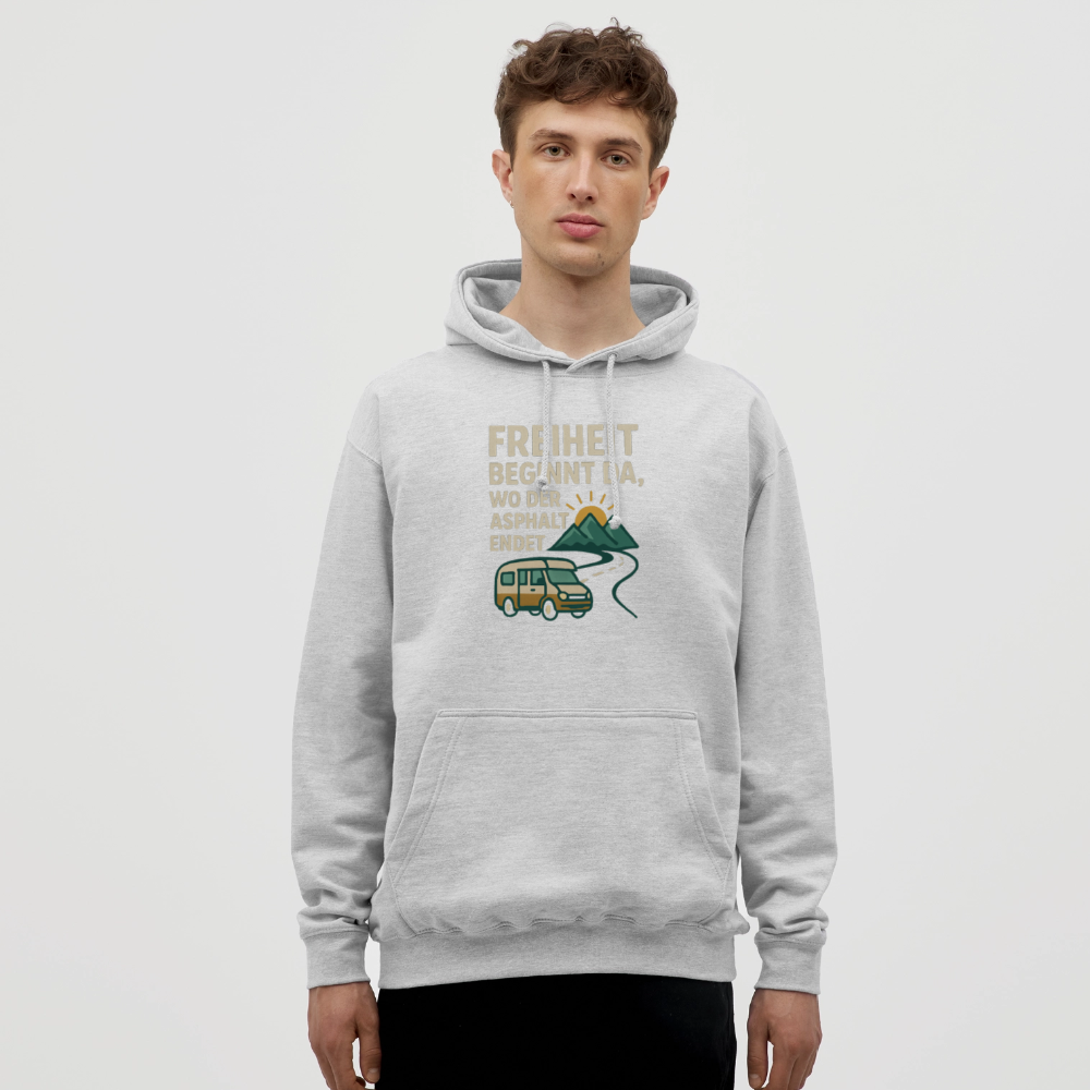 Freiheit beginnt da, wo der Asphalt endet | Unisex Hoodie - Hellgrau meliert