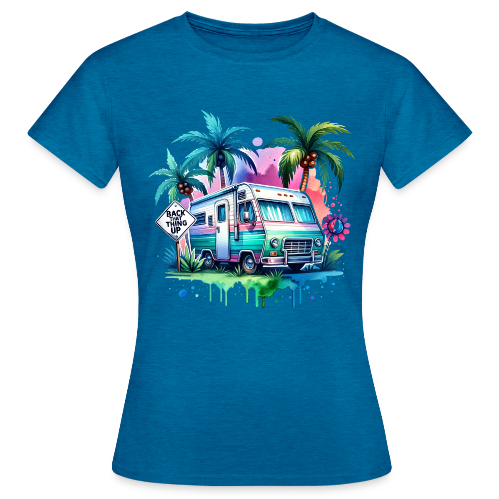 Wohnmobil unter Palmen | Frauen T-Shirt - Antikblaues Saphir meliert