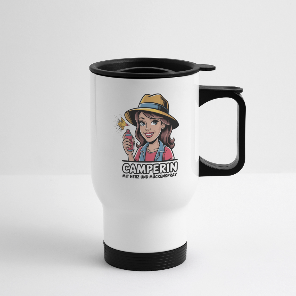 Camperin mit Herz und Mückenspray I Thermobecher - Weiß