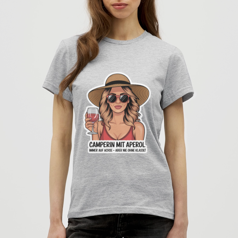 Camperin mit Aperol I Frauen T-Shirt - Grau meliert