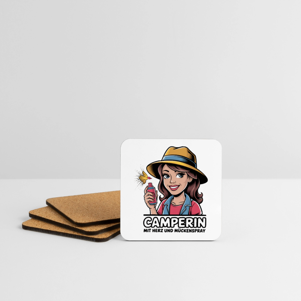 Camperin mit Herz und Mückenspray I Untersetzer (4-Set) - Weiß
