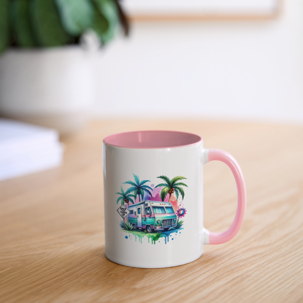 Wohnmobil unter Palmen | Tasse zweifarbig - Weiß/Pink