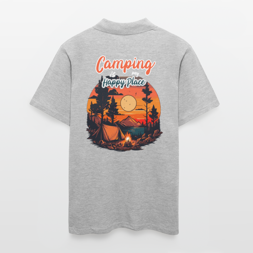 CAMPING IS MY HAPPY PLACE | Männer Poloshirt - Grau meliert
