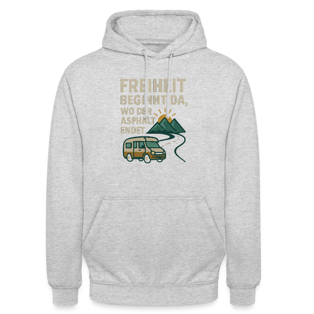 Freiheit beginnt da, wo der Asphalt endet | Unisex Hoodie - Hellgrau meliert