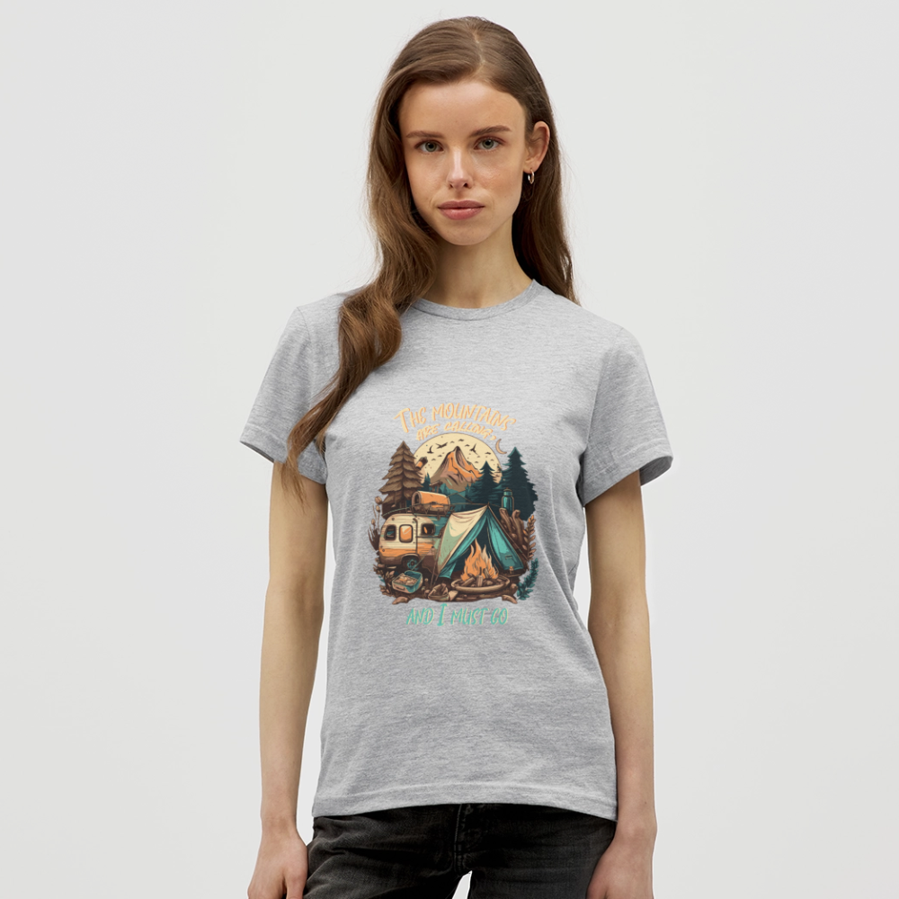 THE MOUNTAINS ARE CALLING | Frauen T-Shirt - Grau meliert