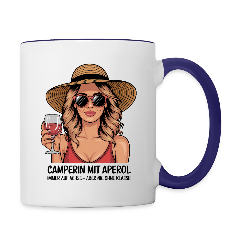 Camperin mit Aperol | Tasse zweifarbig - Weiß/Kobaltblau