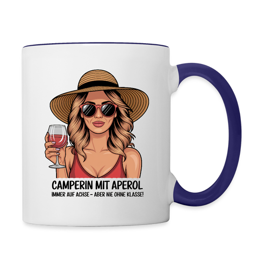 Camperin mit Aperol | Tasse zweifarbig - Weiß/Kobaltblau