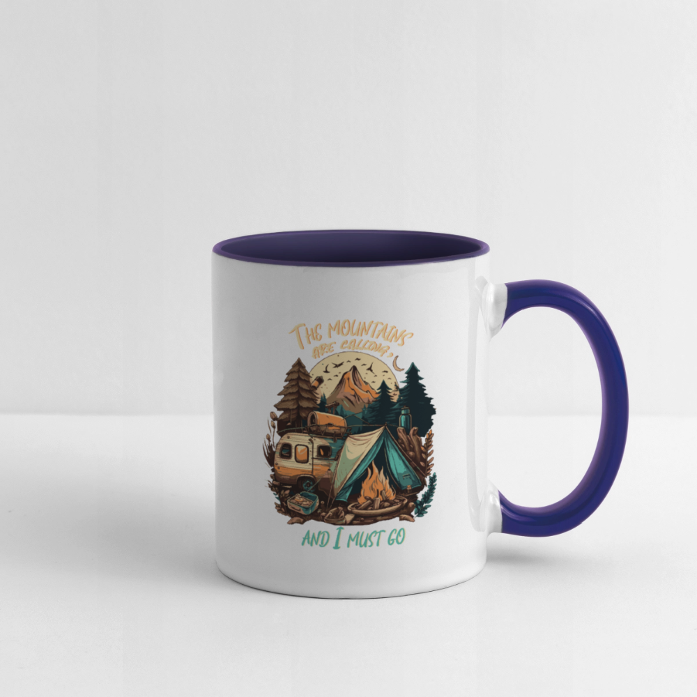 THE MOUNTAINS ARE CALLING | Tasse zweifarbig - Weiß/Kobaltblau