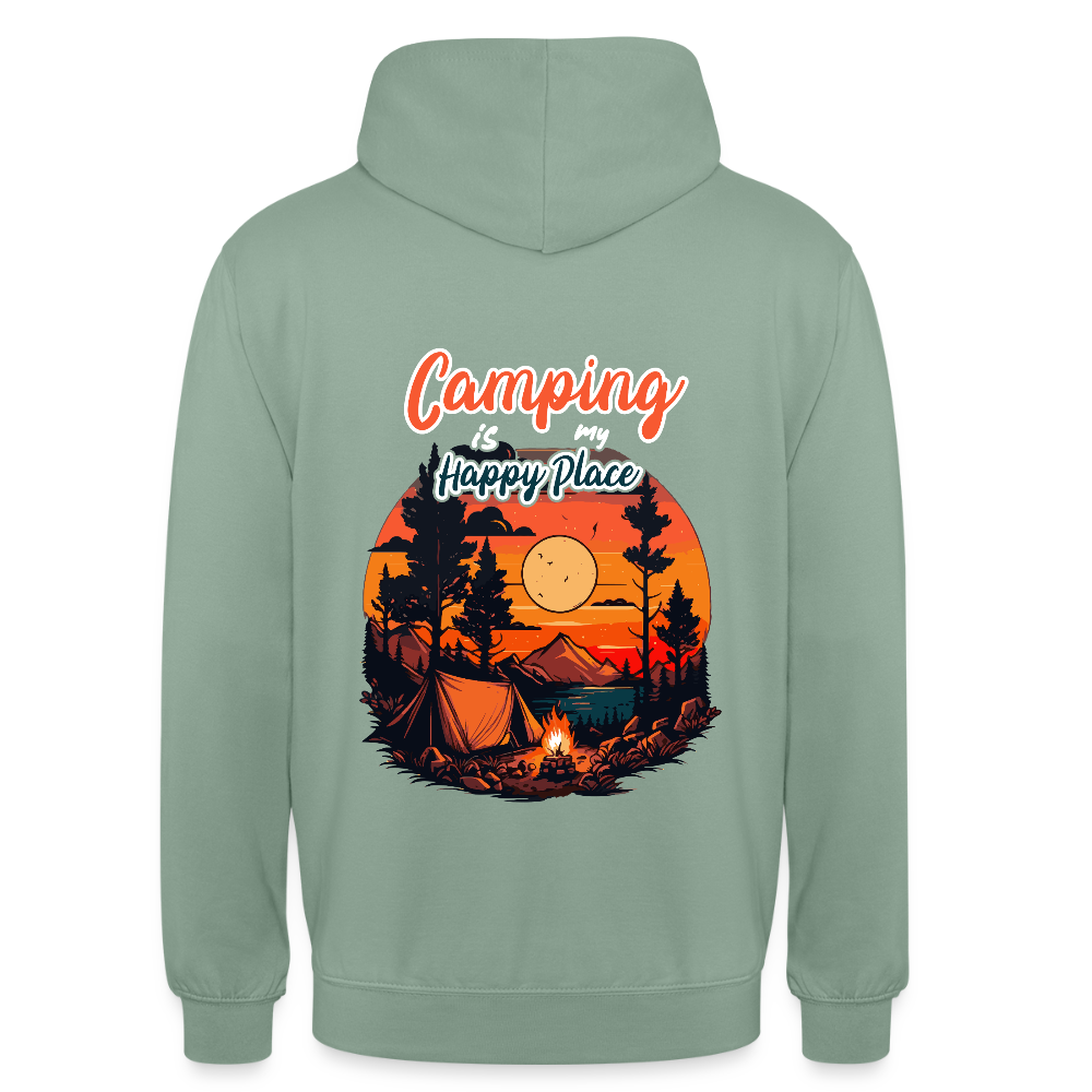 CAMPING IS MY HAPPY PLACE | Unisex Hoodie - Graugrün