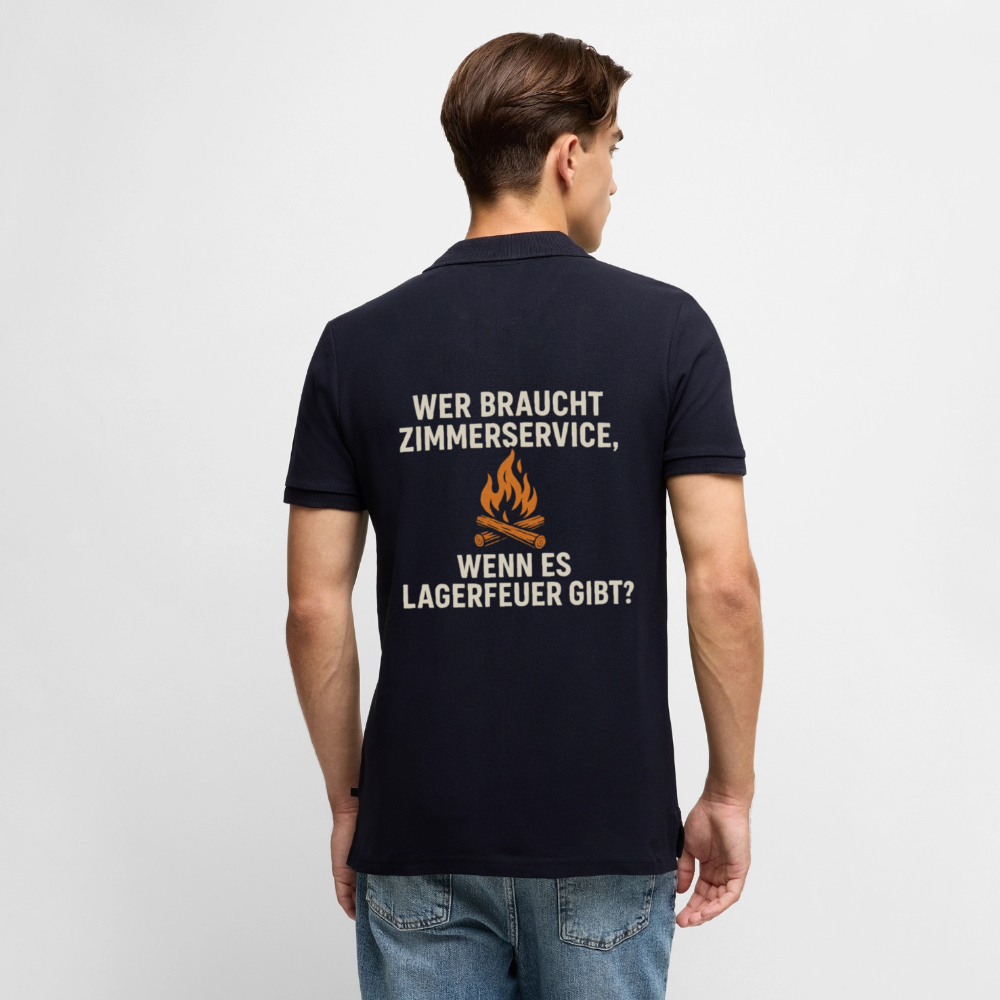 Wer braucht Zimmerservice, wenn es Lagerfeuer gibt? | Männer Premium Bio Polo Shirt - Navy