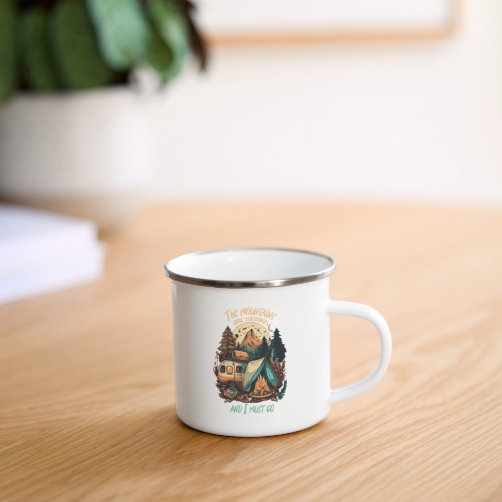 THE MOUNTAINS ARE CALLING | Emaille-Tasse - Weiß