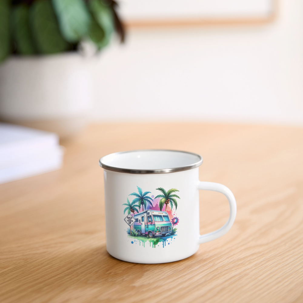 Wohnmobil unter Palmen | Emaille-Tasse - Weiß