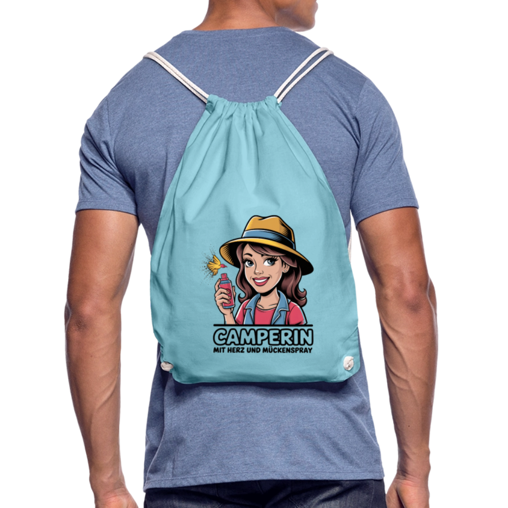 Camperin mit Herz und Mückenspray | Turnbeutel - Aqua