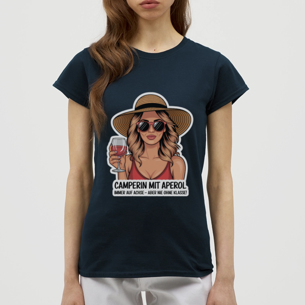 Camperin mit Aperol I Frauen T-Shirt - Navy