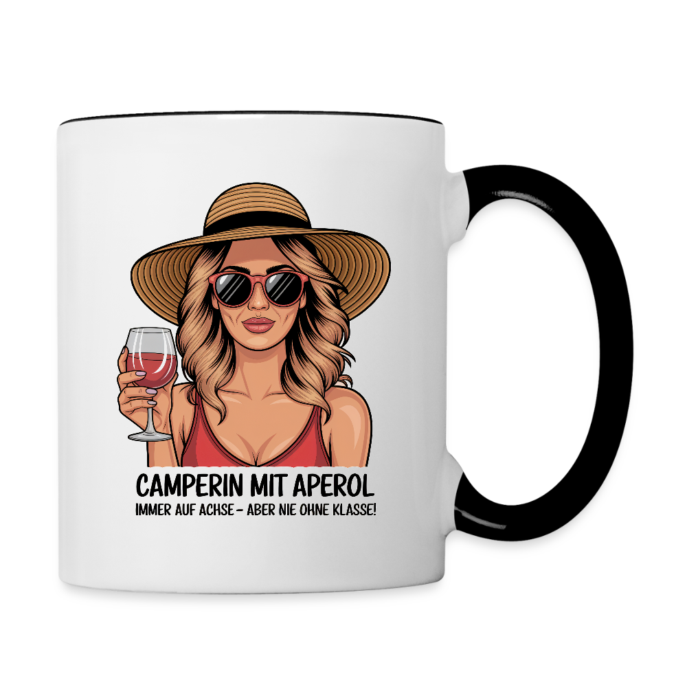 Camperin mit Aperol | Tasse zweifarbig - Weiß/Schwarz