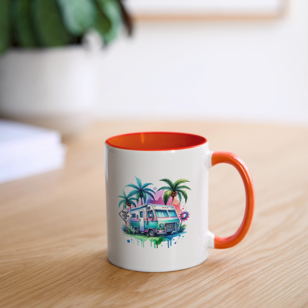 Wohnmobil unter Palmen | Tasse zweifarbig - Weiß/Orange