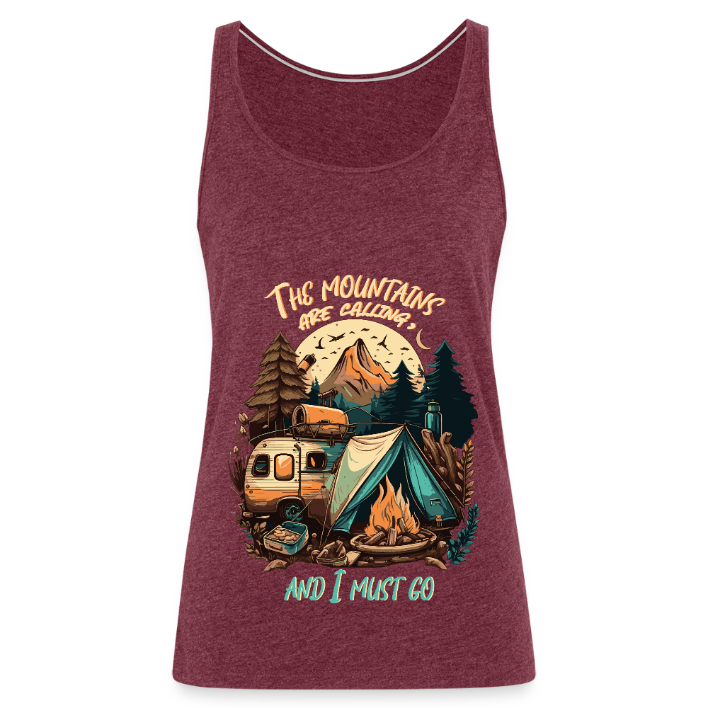 THE MOUNTAINS ARE CALLING | Frauen Premium Tank Top - Bordeauxrot meliert