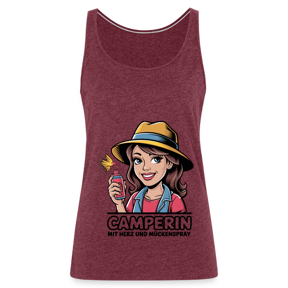 Camperin mit Herz und Mückenspray | Frauen Tank Top - Bordeauxrot meliert