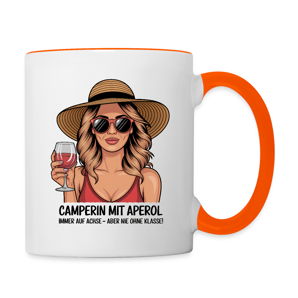 Camperin mit Aperol | Tasse zweifarbig - Weiß/Orange