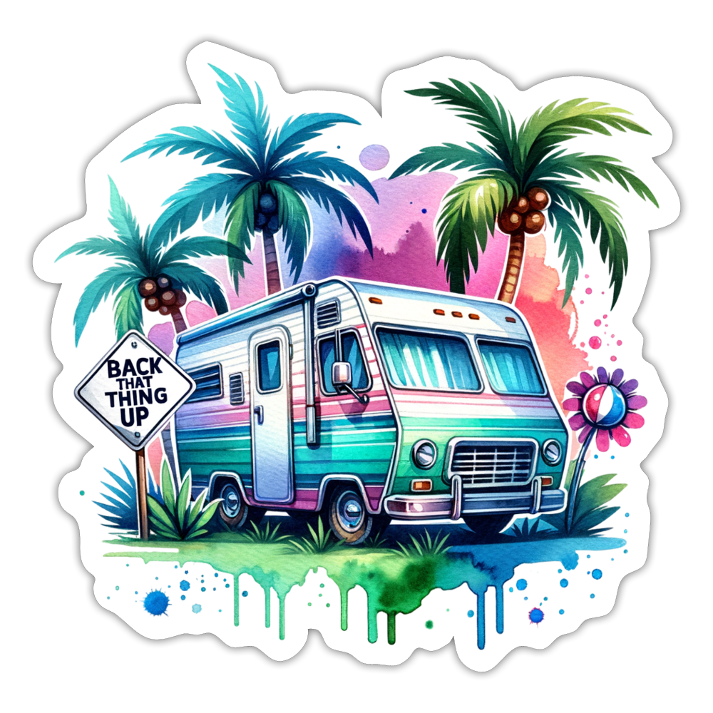 Wohnmobil unter Palmen | Sticker - Mattweiß