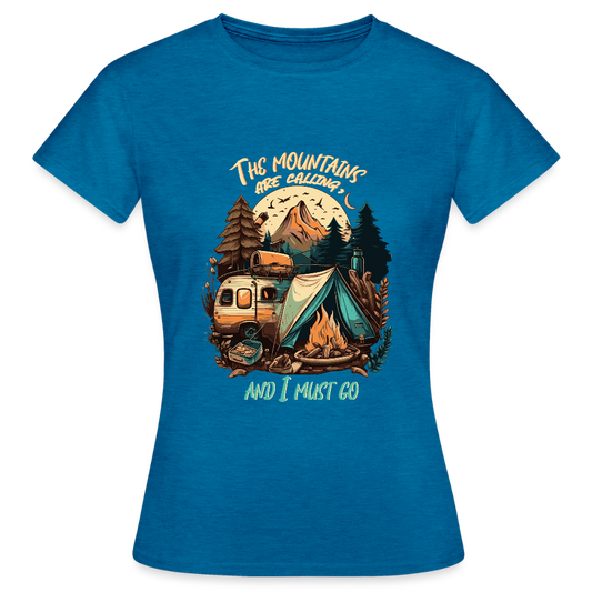 THE MOUNTAINS ARE CALLING | Frauen T-Shirt - Antikblaues Saphir meliert