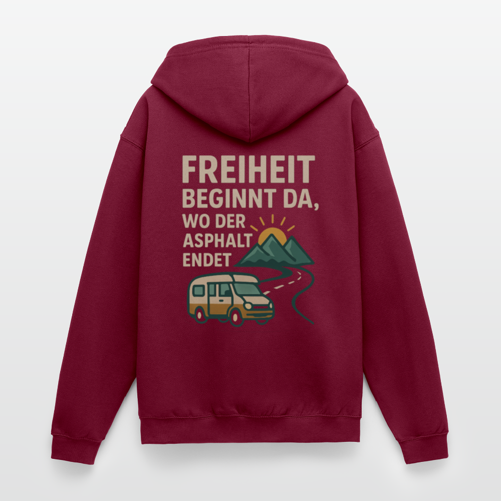 Freiheit beginnt da, wo der Asphalt endet | Unisex Kapuzenjacke - Bordeaux
