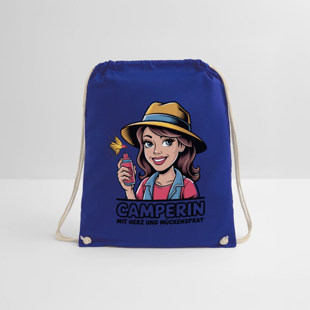 Camperin mit Herz und Mückenspray | Turnbeutel - Königsblau