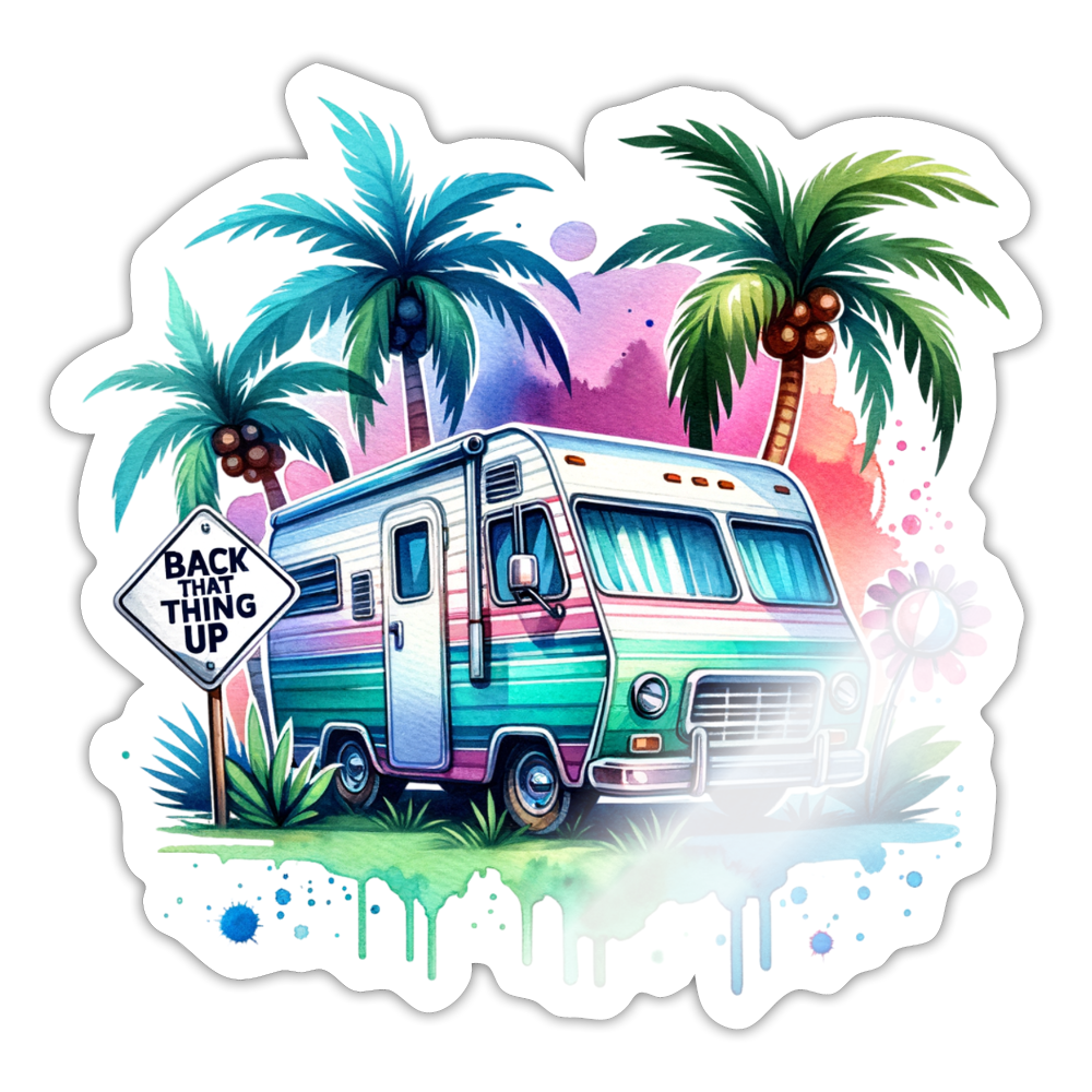 Wohnmobil unter Palmen | Sticker - Weiß glänzend