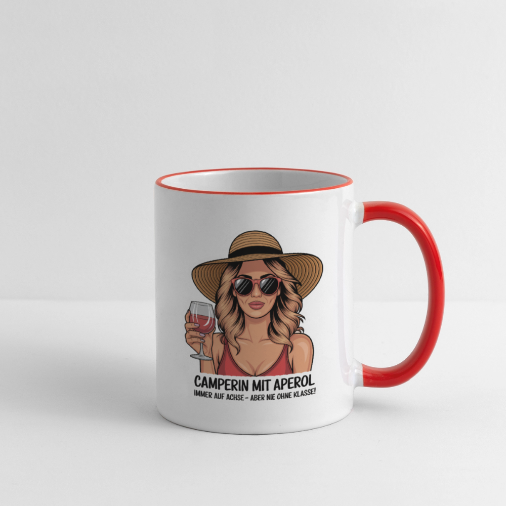 Camperin mit Aperol | Tasse zweifarbig - Weiß/Rot