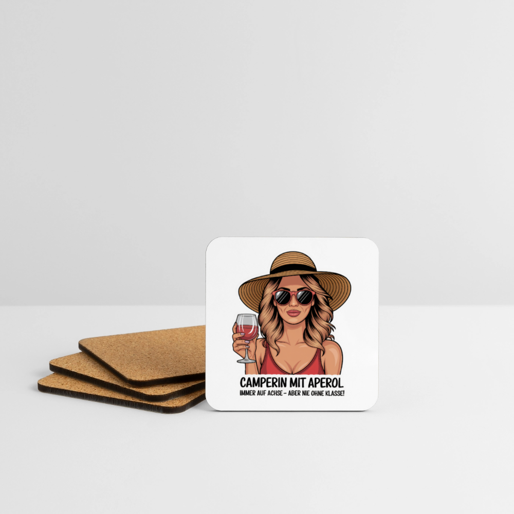 Camperin mit Aperol | Untersetzer (4er-Set) - Weiß