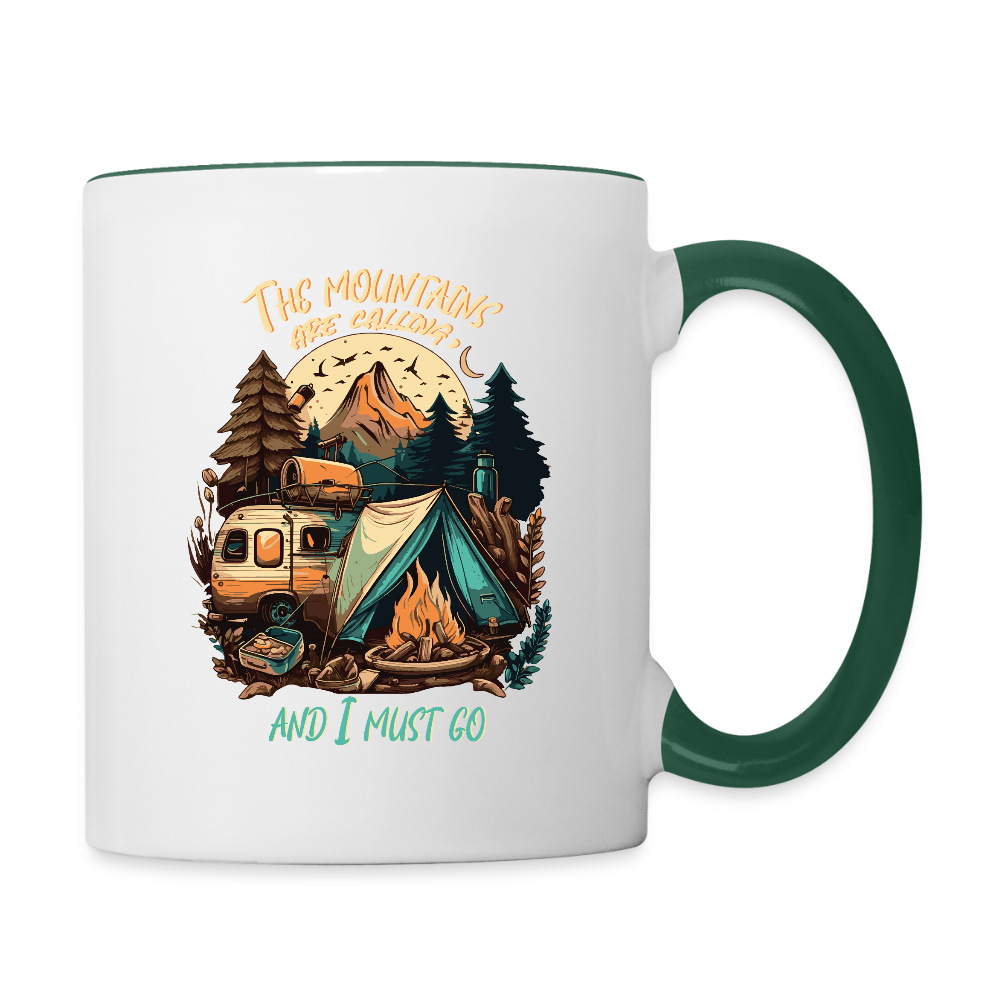THE MOUNTAINS ARE CALLING | Tasse zweifarbig - Weiß/Dunkelgrün