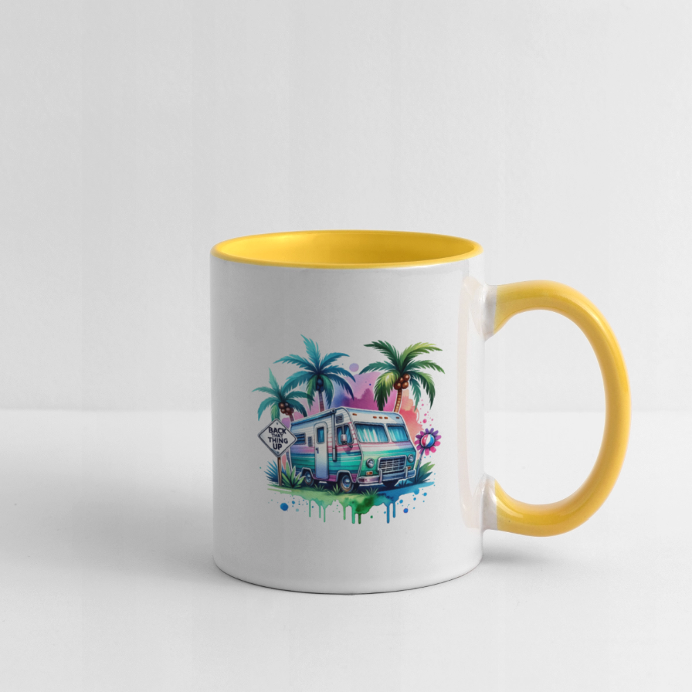 Wohnmobil unter Palmen | Tasse zweifarbig - Weiß/Gelb