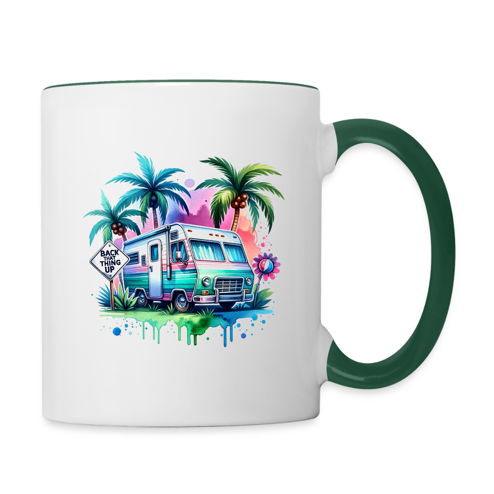 Wohnmobil unter Palmen | Tasse zweifarbig - Weiß/Dunkelgrün