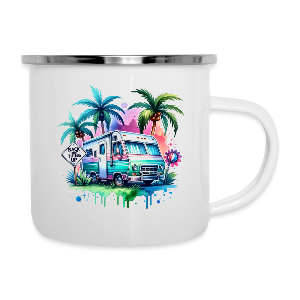 Wohnmobil unter Palmen | Emaille-Tasse - Weiß