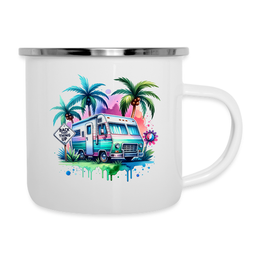 Wohnmobil unter Palmen | Emaille-Tasse - Weiß