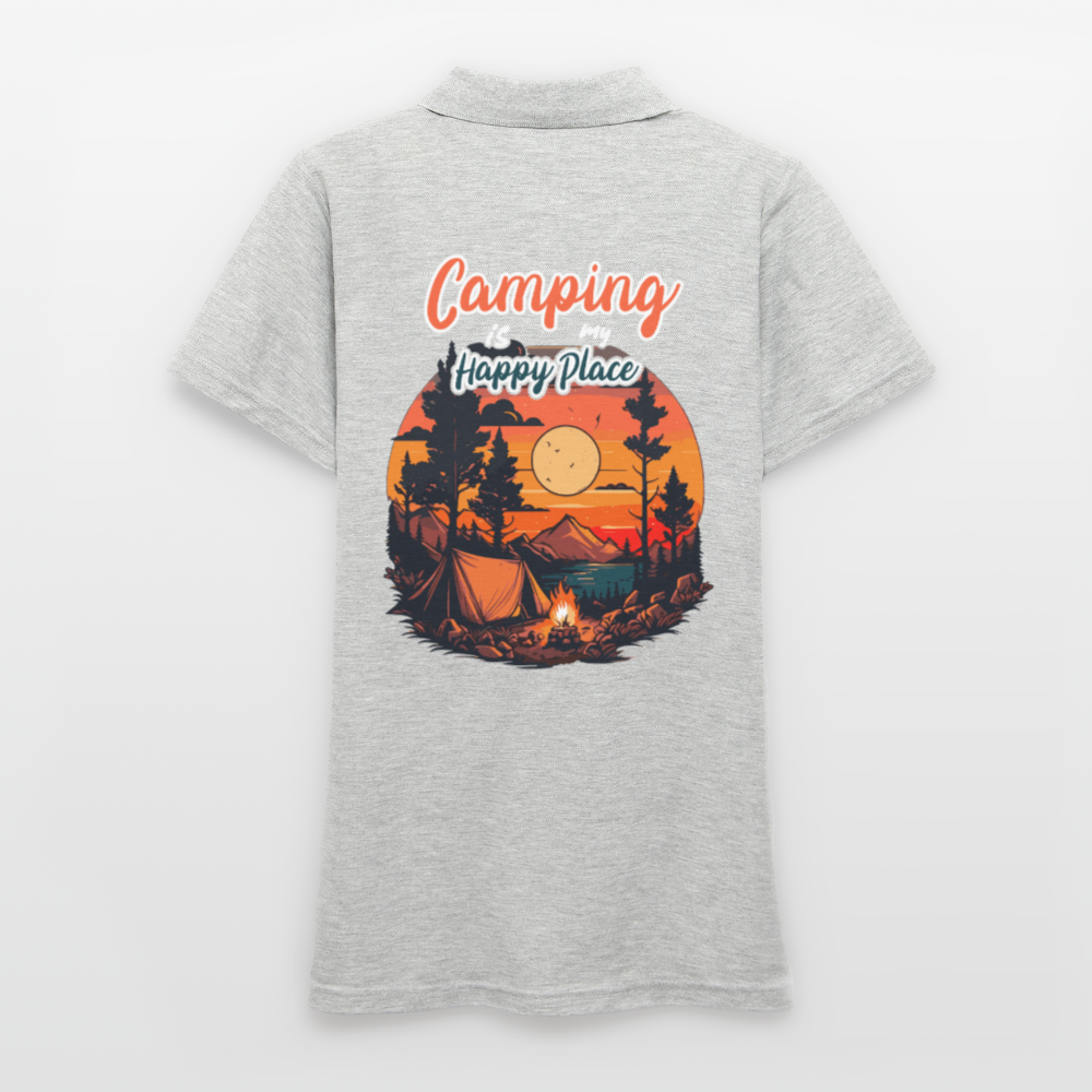 CAMPING IS MY HAPPY PLACE | Frauen Polo Shirt - Grau meliert