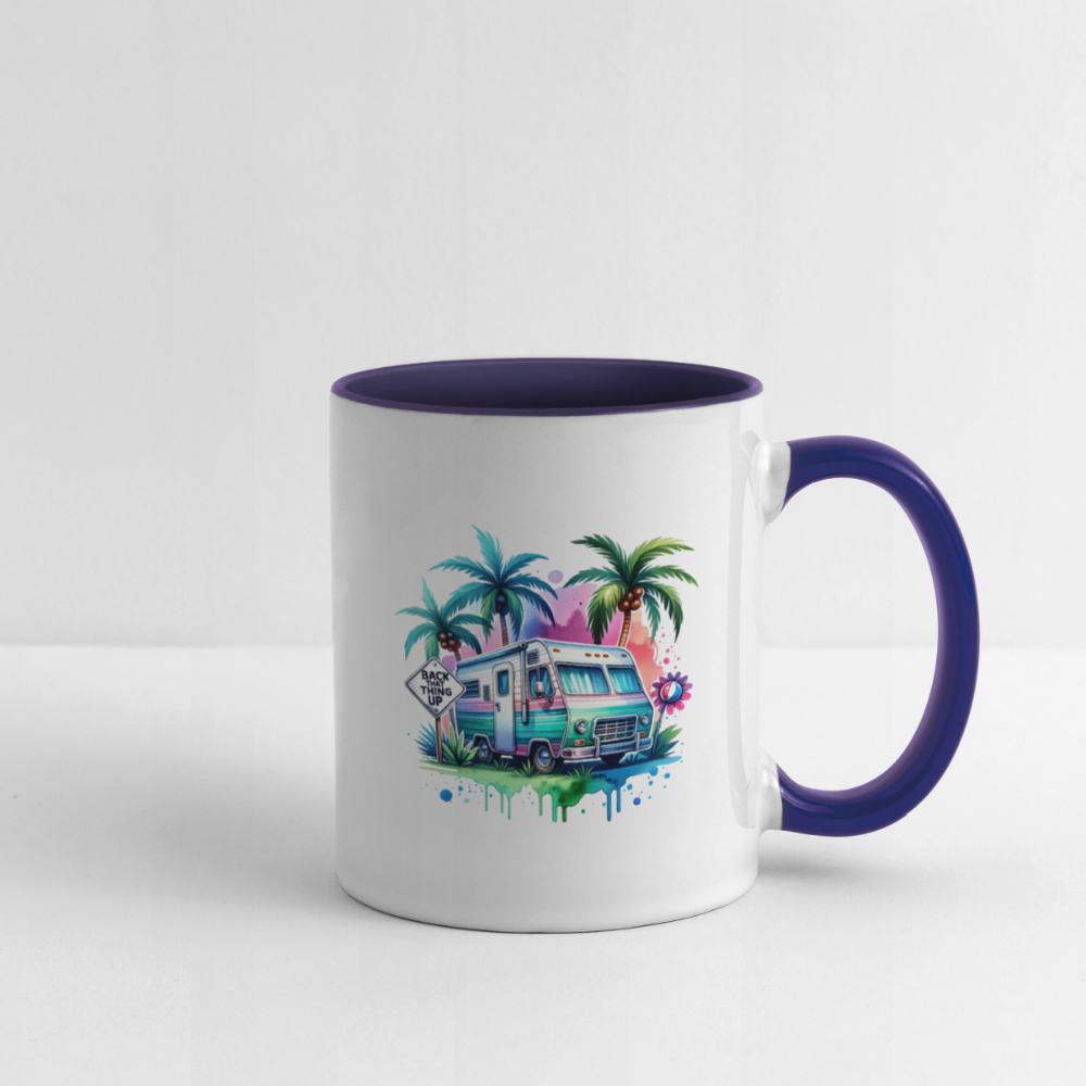 Wohnmobil unter Palmen | Tasse zweifarbig - Weiß/Kobaltblau