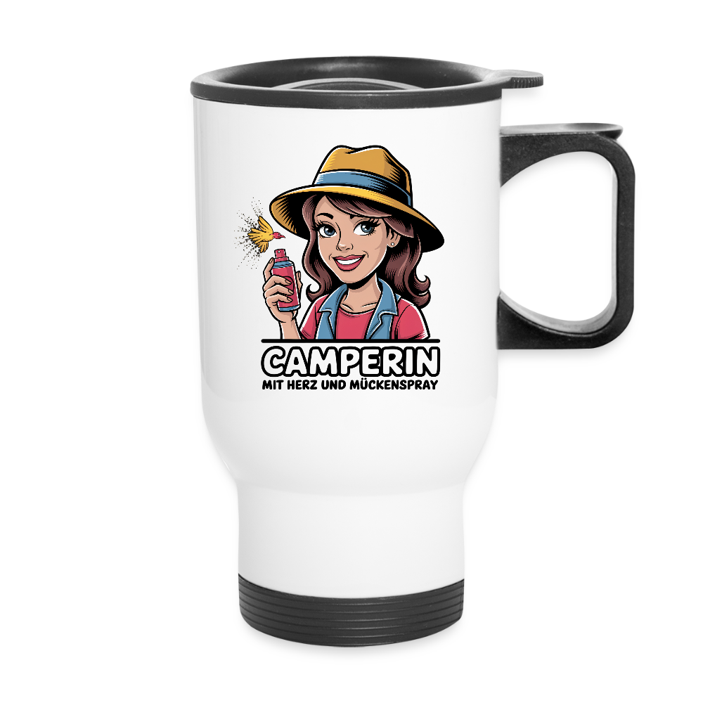Camperin mit Herz und Mückenspray I Thermobecher - Weiß