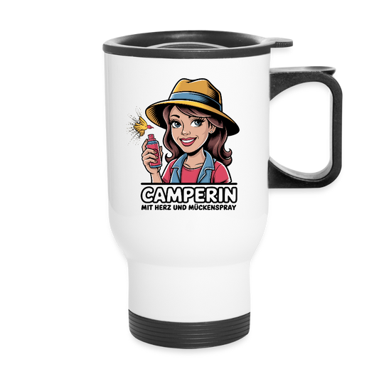 Camperin mit Herz und Mückenspray I Thermobecher - Weiß