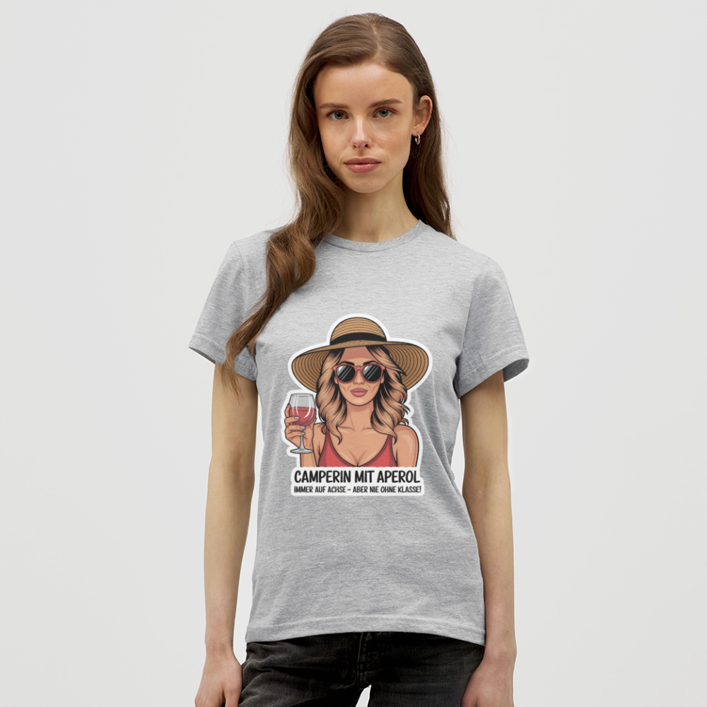 Camperin mit Aperol I Frauen T-Shirt - Grau meliert