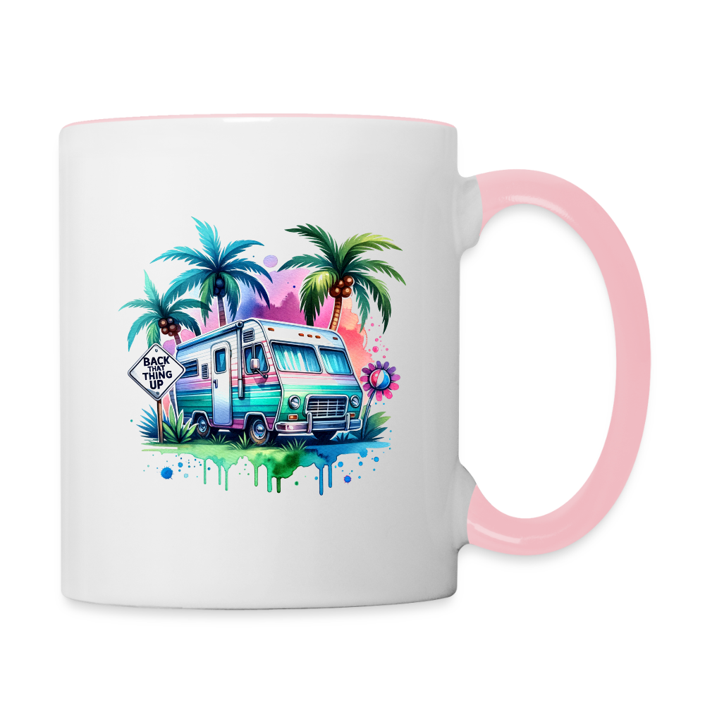 Wohnmobil unter Palmen | Tasse zweifarbig - Weiß/Pink