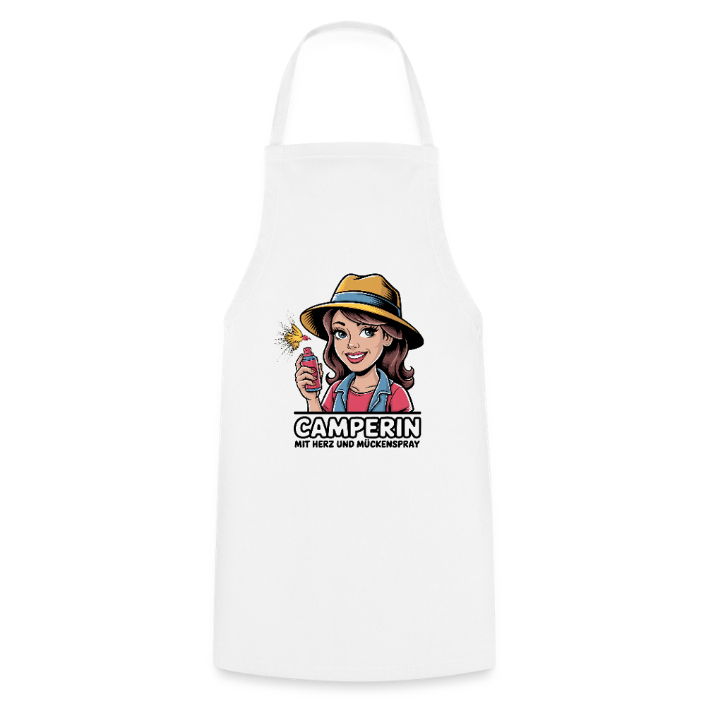 Camperin mit Herz und Mückenspray I Kochschürze - Weiß