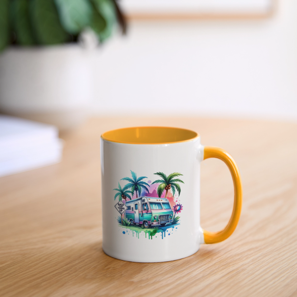 Wohnmobil unter Palmen | Tasse zweifarbig - Weiß/Gelb