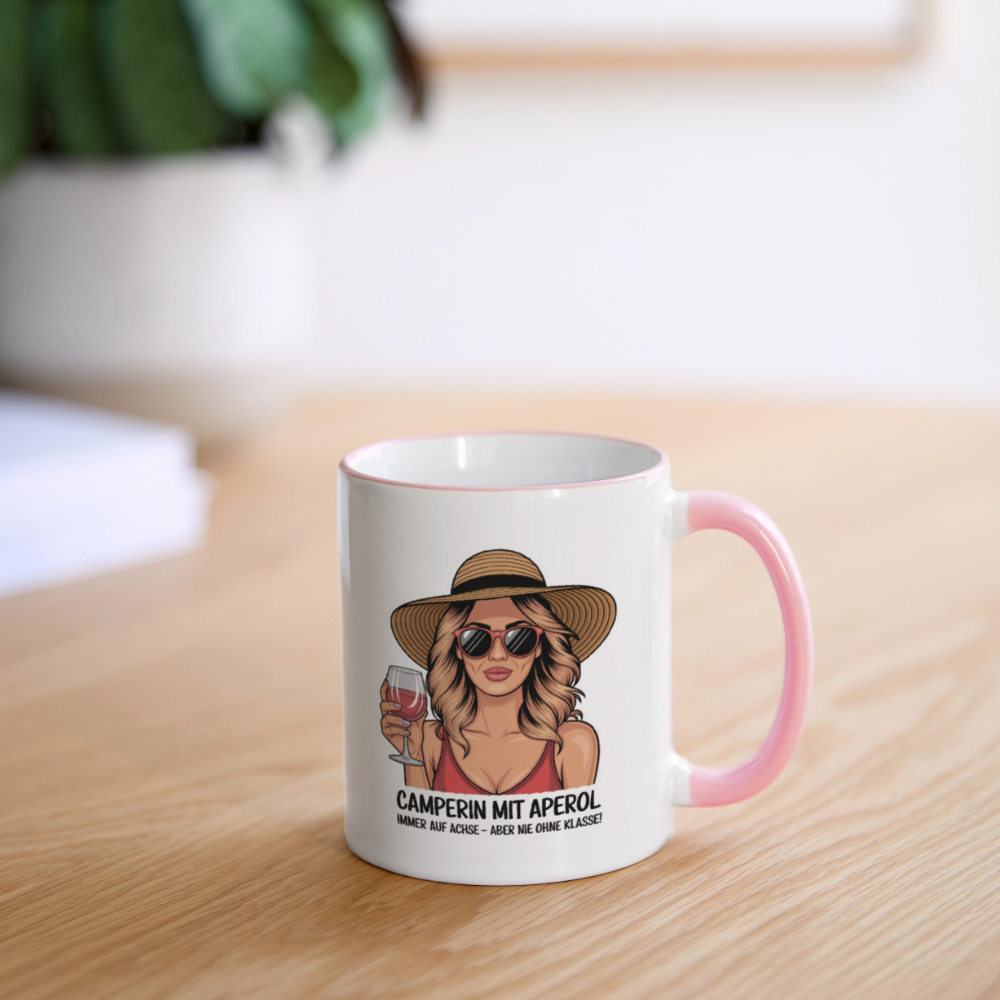 Camperin mit Aperol | Tasse zweifarbig - Weiß/Pink