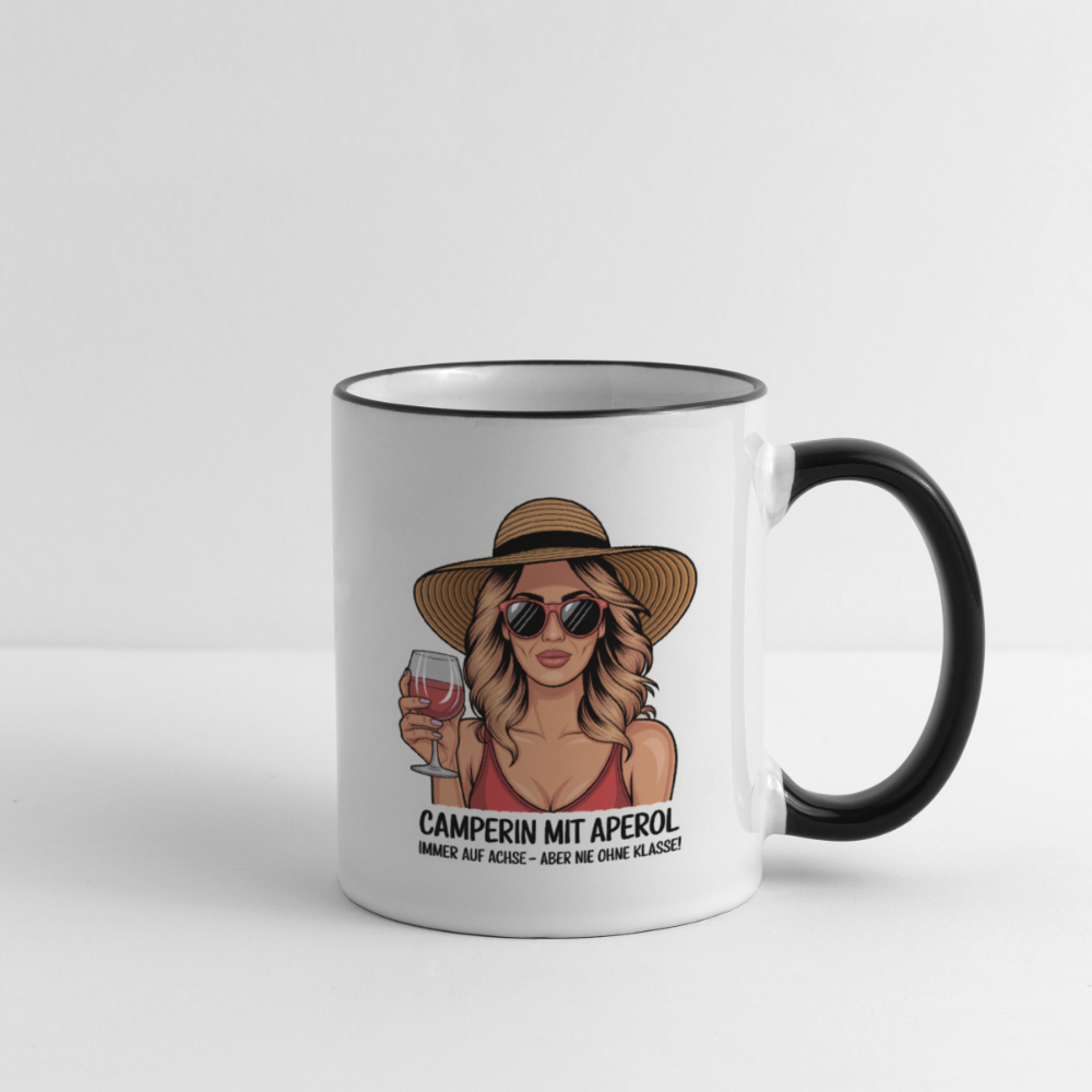 Camperin mit Aperol | Tasse zweifarbig - Weiß/Schwarz